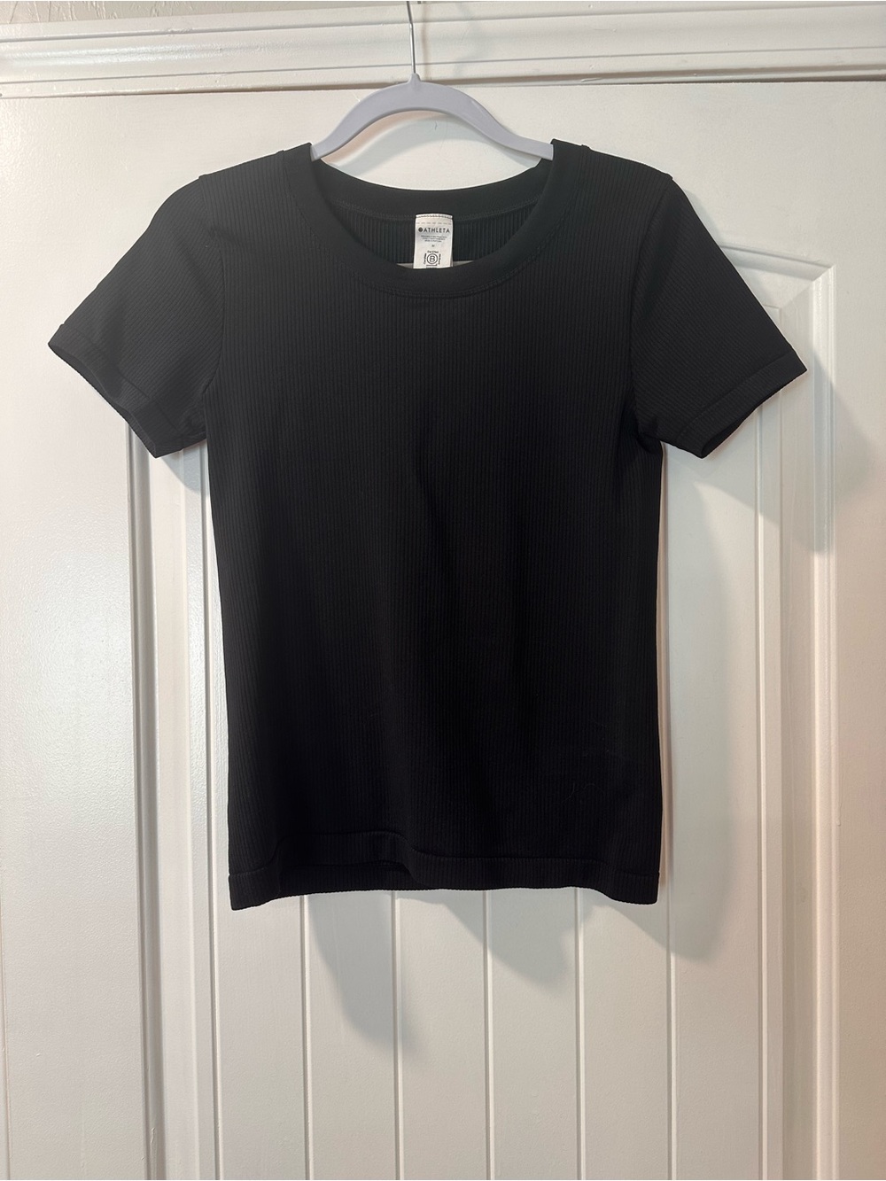 Athleta Black Ribbed Crewneck Short Sleeve Tee